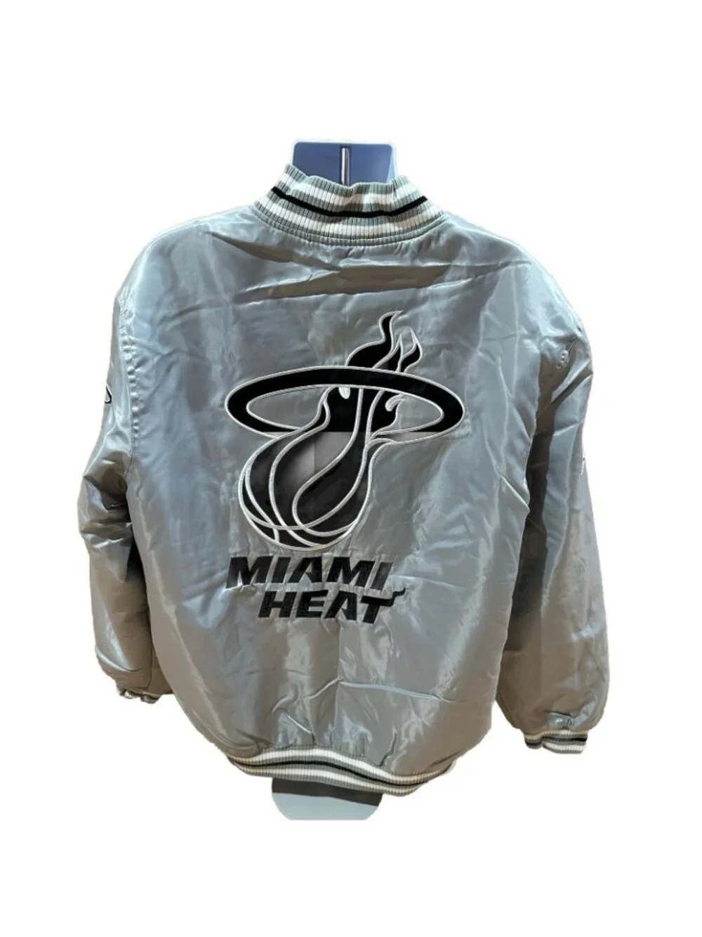 Miami Heat Silver Satin Jacket NBA Logo Official Licensed Apparel Large